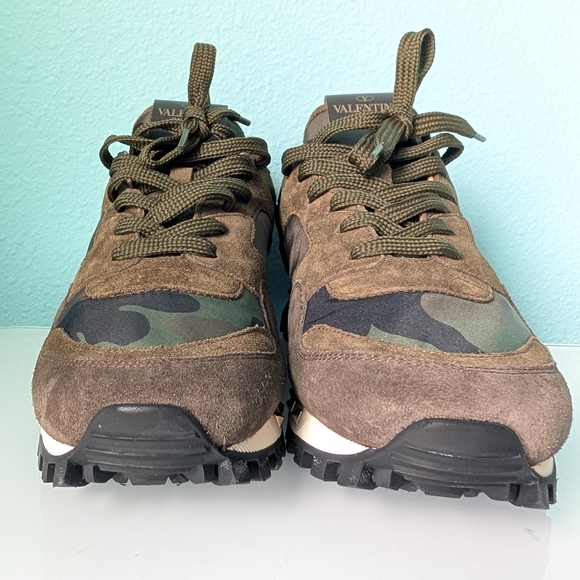 VALENTINO GARAVANI Military Green Camo Nylon Suede Rockrunner Sneakers sz 38.5 - Picture 4 of 15